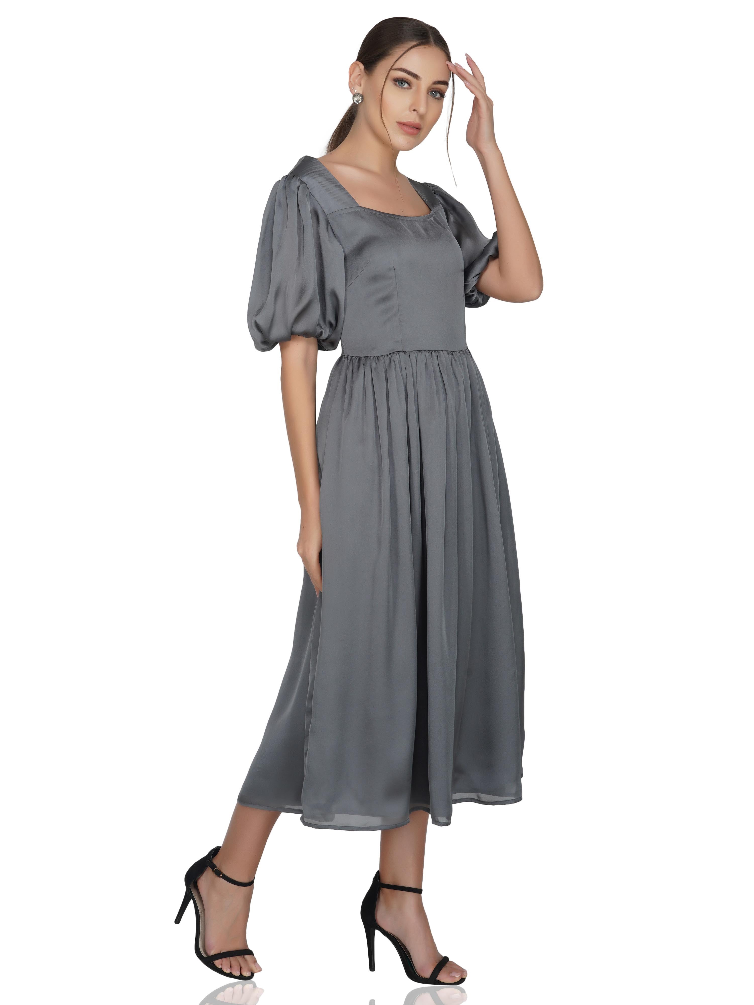 Attic Salt Grey satin midi