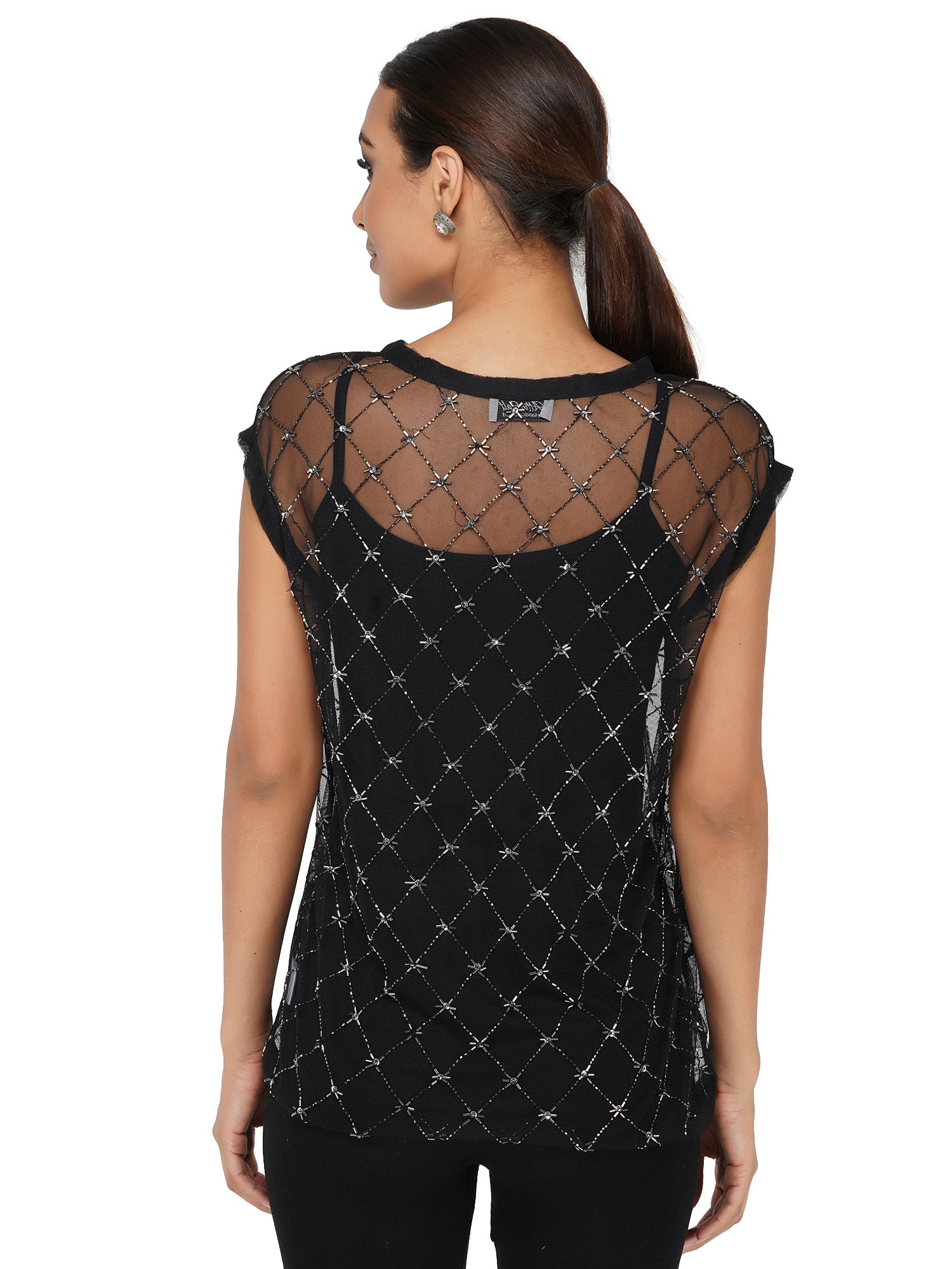 Attic Salt Beaded Grid Top With Camisole